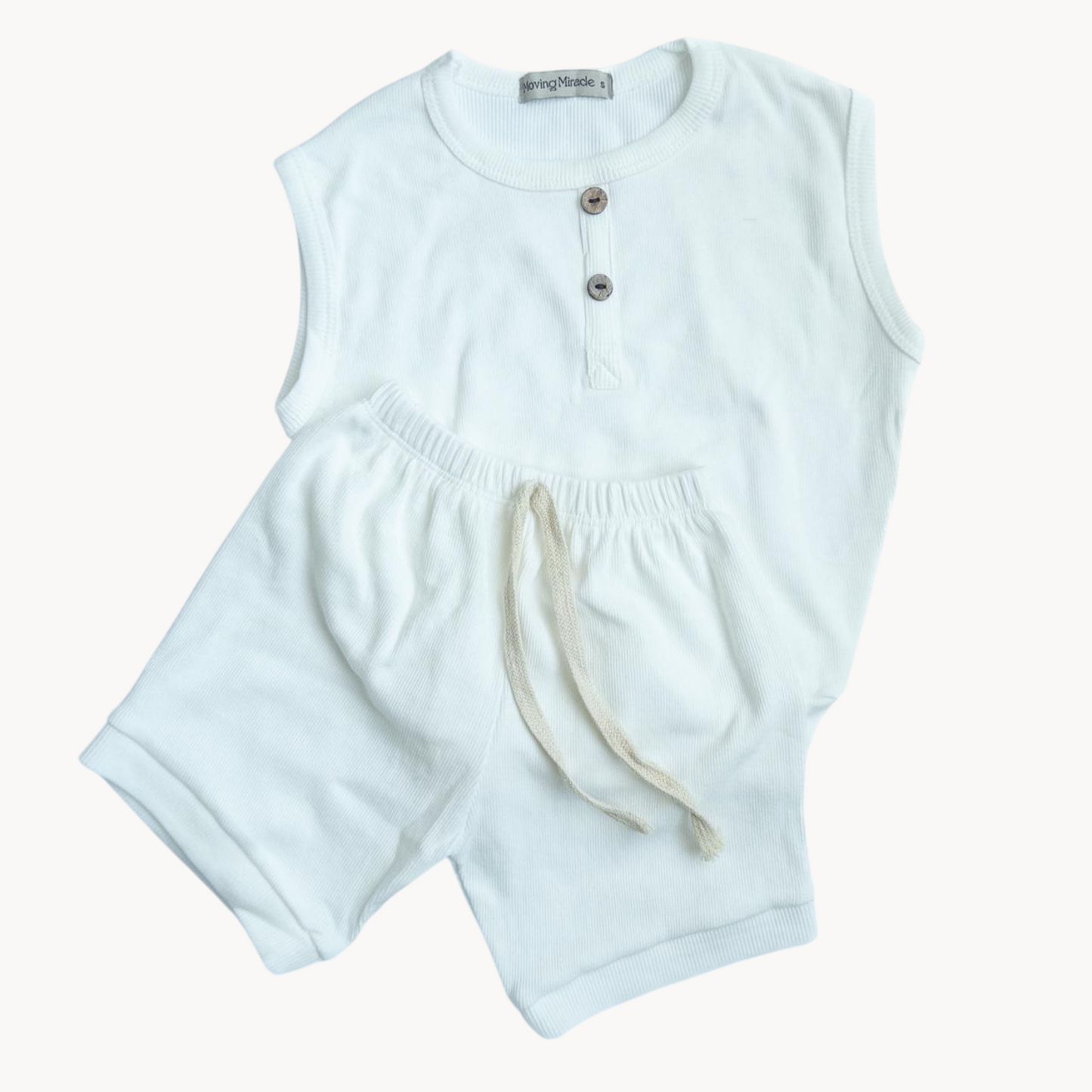 Buttoned Sando & Shorts (White)