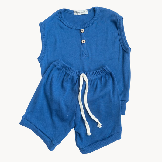 Buttoned Sando & Shorts (Royal Blue)