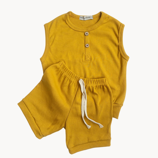 Buttoned Sando & Shorts (Mustard)
